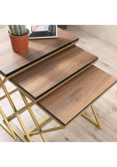 Venedik Gold Metal Ayaklı,Ceviz Kaplama Mdf'Li Zigon Sehpa