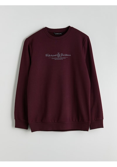 Lcwaıkıkı Classic Bordo Standart Kalıp Bisiklet Yaka Baskılı Erkek Kalın Sweatshirt