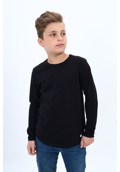 Toontoy Kids Toontoy Erkek Çocuk Pamuklu Bisiklet Yaka Uzun Kollu Baskılı Basic Okul Tişört 22988 Siyah
