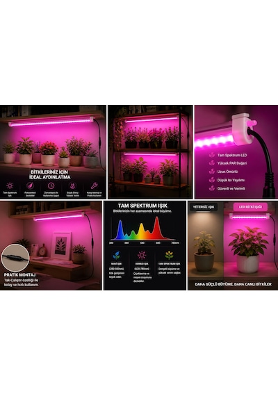 30 Cm Full Spektrum Led Bitki Yetiştirme Lambası - Fotosentez Destekleyici Pembe Işık