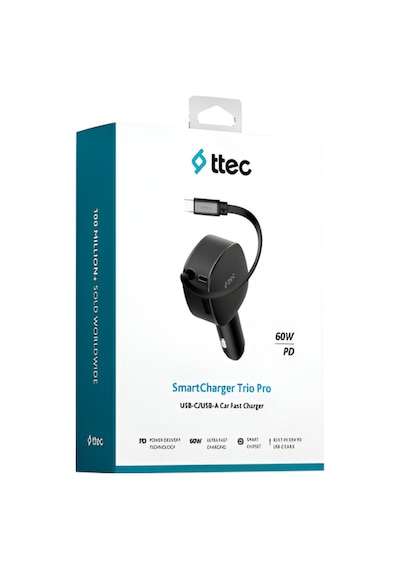 2ckp07s Ttec Smartcharger Trio Pd 60w Araç Hızlı Şarj Aleti Usb-c+usb-a+dahili Pd 30w70cmusb-c Kablo