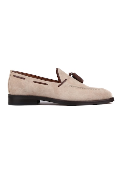 Shoetyle - Bej Süet Deri Püsküllü Erkek Klasik Ayakkabı 250-7951-842-bej