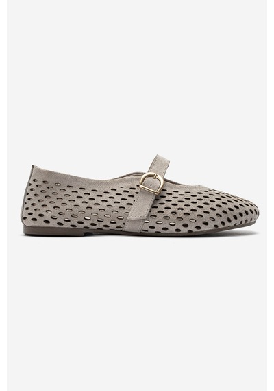 Luvishoes Luvi Shoes Arian Bej Süet Hakiki Der Delikli Kadın Babet Ayakkabı Bej Süet