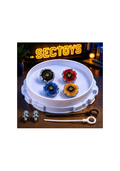 Metal Topaç Arena Seti Bayblade Arenalı 2 Fırlatıcılı Set 4 Adet Beyblade Oyuncak Set Küçük