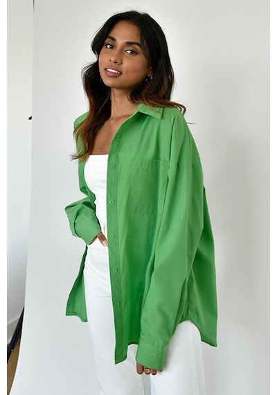 Madmext Yeşil Oversize Basic Cepli Poplin Gömlek Mg1530 Yeşil