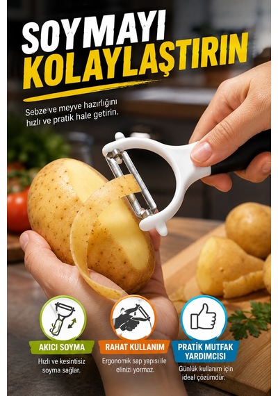 Siyah Saplı Sapan Soyacak Paslanmaz Çelik Sebze Meyve Soyucu Ergonomik Pratik Mutfak Aparatı