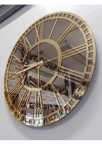 Ayna Denizi Golden Bronze Model Altın Bronz Renk 50 CM Dekoratif Aynalı Duvar Saati Altın