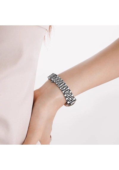 Uyumlu Mi Kordon 22mm Metal Kordon 36 Gümüş-siyah