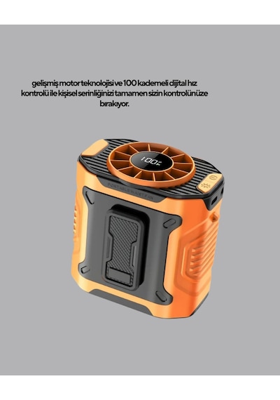 Turbo Mini Taşınabilir Fan 100 Kademeli Dijital Hız Kontrolü Ve Type-c Şarj Turuncu
