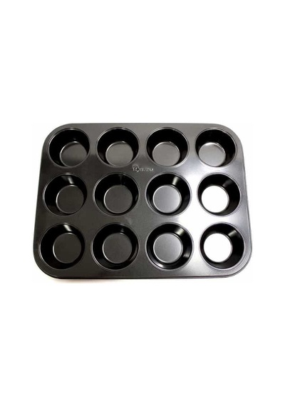 Metaltex 12'Li Muffin Çelik Teflon Kek Kalıbı 35 Cm Siyah