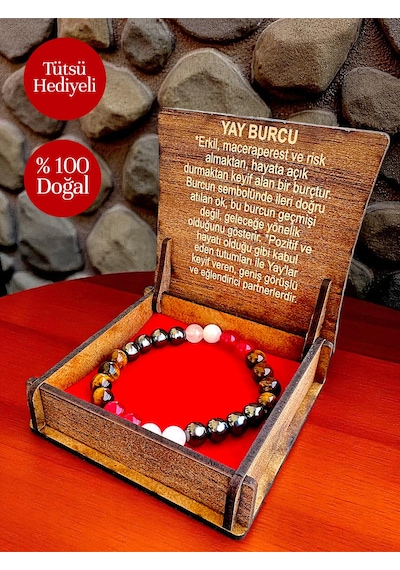 Yay Burcu Doğaltaş Bileklik Tütsü Hediyeli %100 Doğal Taş, Hediyelik Kutulu Set Çok Renkli