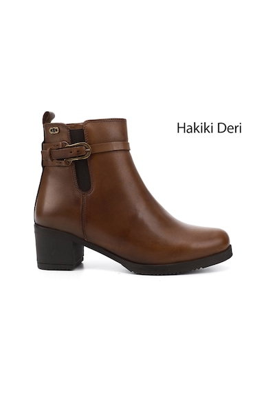 Gönderi(R) Gönderi R Taba Antik Fermuarlı Kalın Topuklu Hakiki Deri Bot Taba