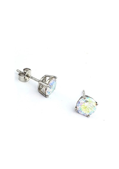 Swarovski Taşlı 925Ayar Gümüş Tek Taş Küpe 7 MM