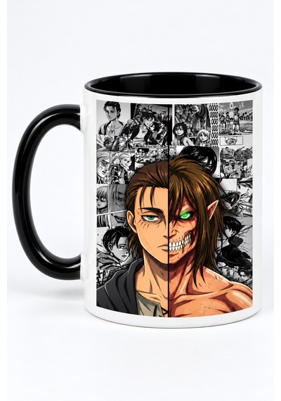 Attack On Titan Eren Yeager Porselen Anime Hediye Kupa Bardak Siyah