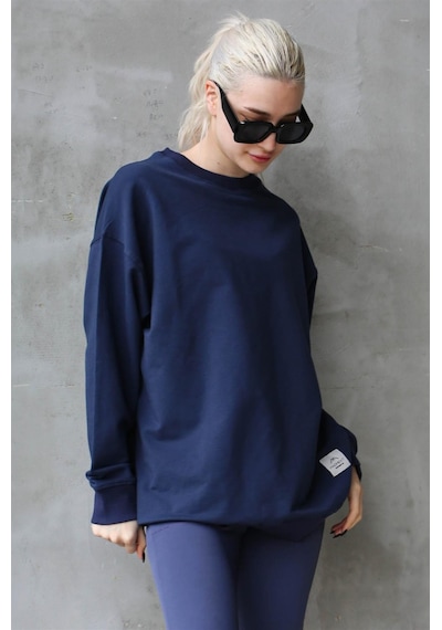 Madmext Lacivert Basic Oversize Kadın Sweatshirt Mg1686 Lacivert