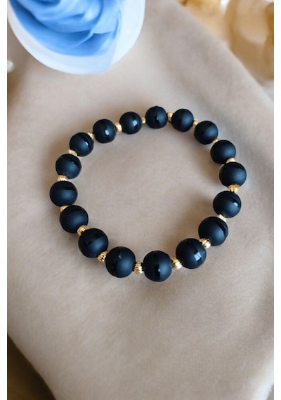 Oniks Taşı Çizgili 10mm Oniks Taşı Bileklik Dorika Unisex Bileklik Gerçek Doğal Taş Dorika Taşlı Bileklik Dorika Taşlı Bileklik