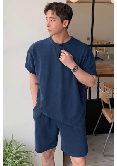 Tarz Cool Erkek Oversize T-shirt Şort Takım Rahat Yazlık Kombin Lacivert