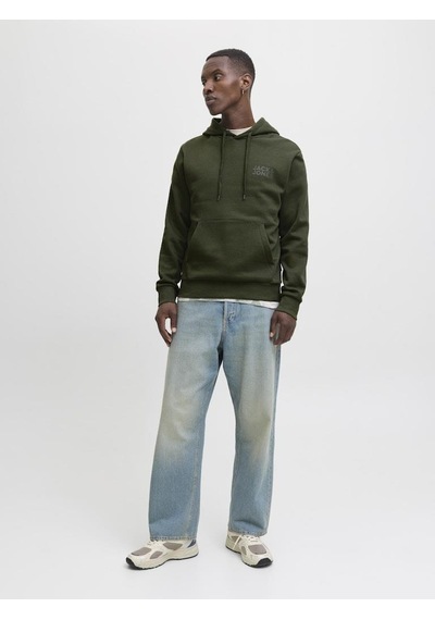 Jack & Jones Erkek Logo Baskılı Kapüşonlu Sweatshirt - Corp Yeşil