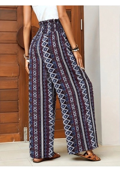 Valensdesign Kadın Yüksek Bel Belden Bağcıklı Desenli Uzun Süprem Pantolon Bordo