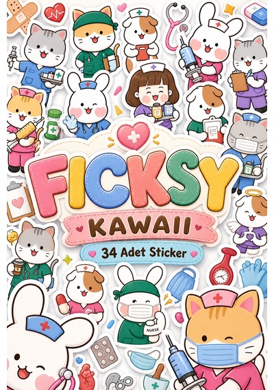 Kawaii Stili Sevimli Hayvanlar Hemşire Temalı Sticker Seti - 34 Adet Etiket Çıkartma Diğer