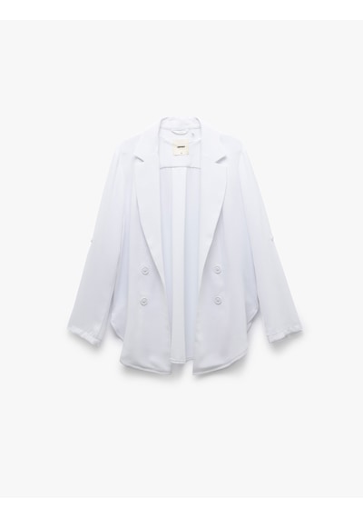 Koton Katlama Detaylı Krep Kumaş 3/4 Kol Kruvaze Uzun Oversize Blazer Ceket Kırık Beyaz 5sak50002ew Ekru