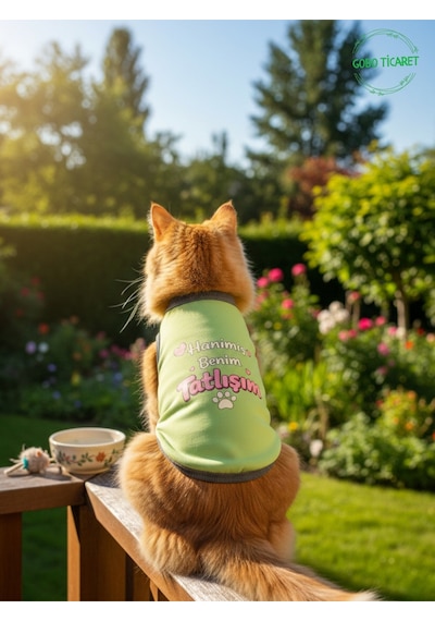 Yeşil Hanimiş Benim Tatlışım Baskılı Kedi Ve Köpek Kıyafeti Tişörtü Elbisesi Large/l/beden 3
