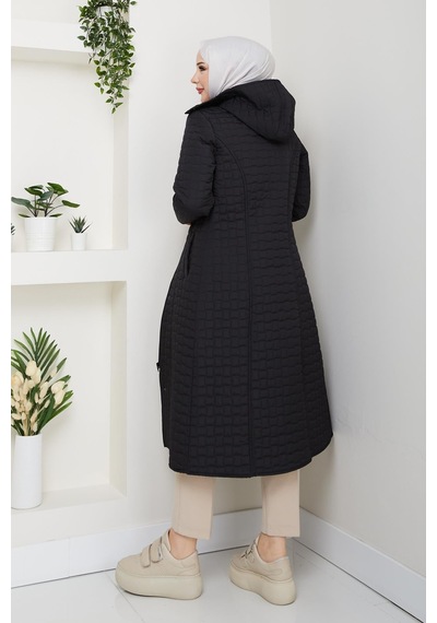 Eslemnur 110cm İçi Velboalı Kapitone Mont Siyah