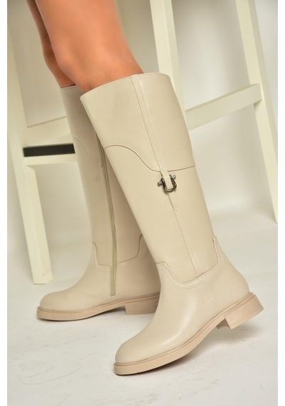 Fox Shoes T973600609 Bej Düz Taban Kadın Çizme Bej-suni Deri Bej