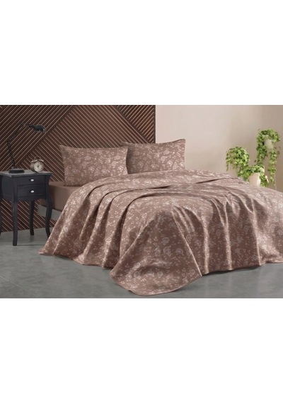 Organic Cotton Battal Pike Takımı Çift Kişilik Lastikli Çarşaflı Set Rose Kahve