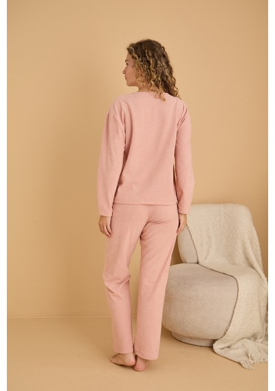 Siyah İnci Havlu Kumaş Örme Pijama Takım25226008 Somon