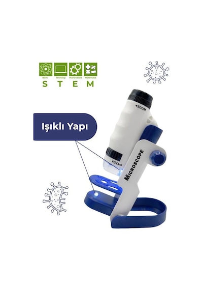 Temel Taşınabilir Işıklı Stantlı Çocuk Mikroskobu 60x 120x, Stem Eğitim Ve Keşif Seti