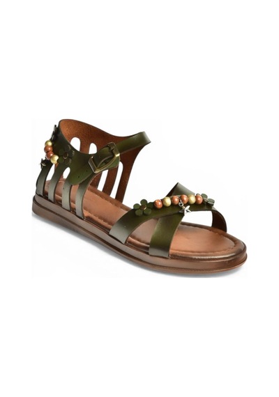 Fox Shoes Y390360203 Yeşil Hakiki Deri Kadın Sandalet