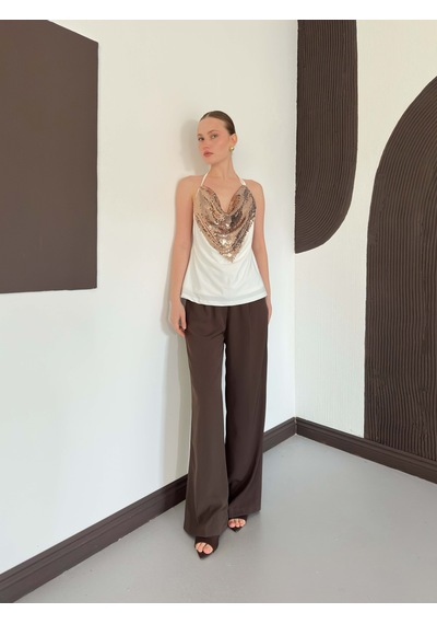 Verymoda Pullu Askılı Bluz D3079 Krem Bakır