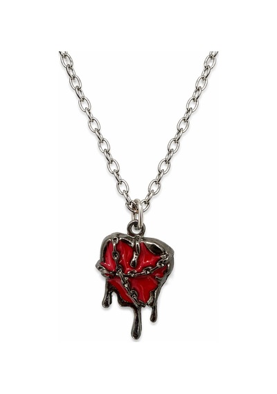 Gotik Kırmızı Kalp Zincirli Kolye Unisex Metal Tasarım Çok renkli