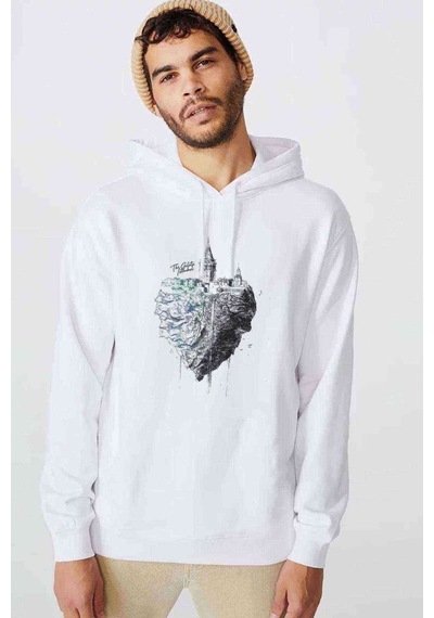 The Galata Istanbul Baskılı Beyaz Erkek Kapşonlu Sweatshirt
