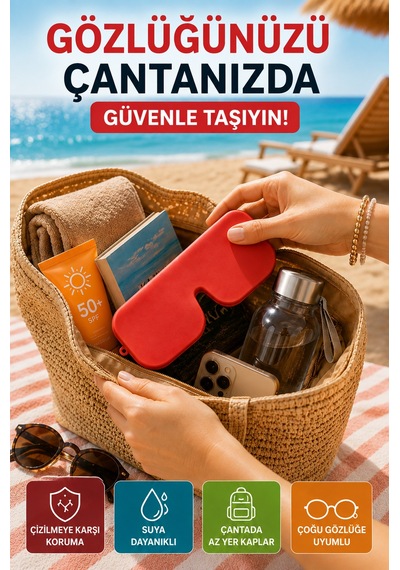 Kırmızı Katlanabilir Silikon Gözlük Kılıfı Suya Dayanıklı Esnek Koruyucu Güneş Ve Numaralı Gözlük Kılıfı