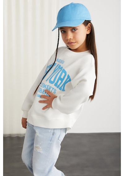 Grımelange Grımelange HERMIA-GRM24050 75% pamuk 25% polyester kız  çocuk Ekru Yeşil Sweatshirt
