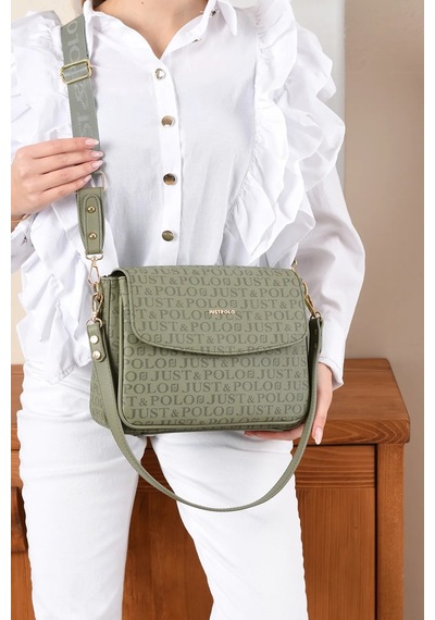 Just Polo Kadın Orijinal Just Polo Baskılı Büyük Boy Şık El Ve Omuz Çantası Shoulder Bag Ebat: 29 X 25 Cm Yeşil