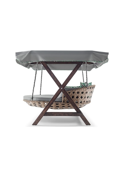 Dominik Swing Ahşap Rattan Salıncak Dış Mekan Bahçe Balkon Ceviz