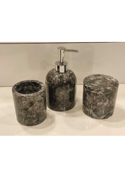 Siyah Mermer 3'lü Banyo Seti Beyaz