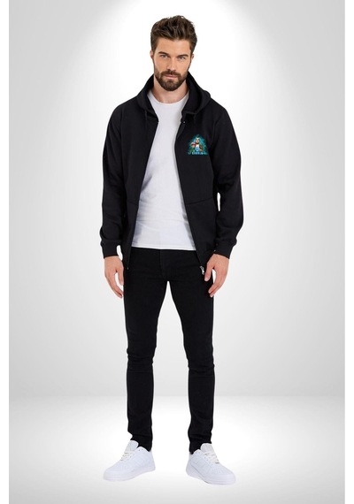 Angemiel Karol G Şarkıcı Kadın Erkek Siyah Kapüşonlu Fermuarlı Baskılı Hırka Sweatshirt Siyah
