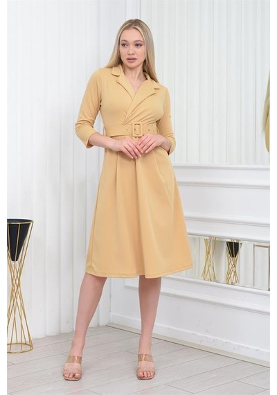 Neşeli Butik Kadın Kemer Detaylı Midi Boy Elbise Dks016 Bej Neşeli Butik Kadın Kemer Detaylı Midi Boy Elbise Dks016 Bej