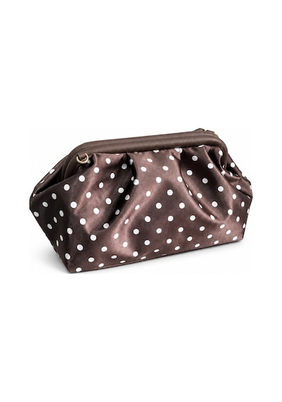 Nura Collection Kadın Premium Puantiyeli Saten Büzgülü Clutch Çanta - Kahverengi - 896678040 Kahverengi