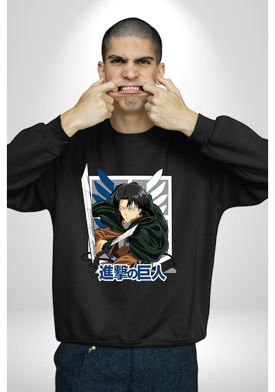 Anime Levi Ackerman Siyah Ve Siyah Kanatlar Unisex Siyah Sweatshirt Siyah