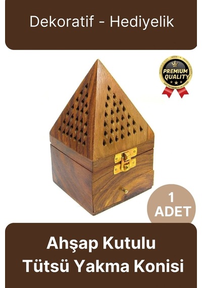 Özel Tasarım Dekoratif Hediyelik Piramit Şekli El Yapımı Ahşap Kutulu Tütsü Yakma Konisi