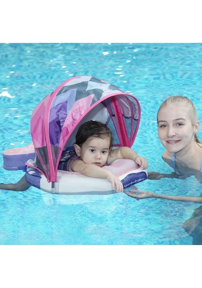 Mambobaby Yüzme Simidi - Pink Colorfish, Emniyetl Gölgelikli Ve Ayak Destekli