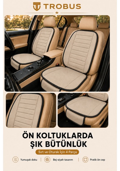 Audi Q2 2016-2020 Üniversal Soft Alkantra Çizgili 7 Parça Oto Koltuk Minderi Bej