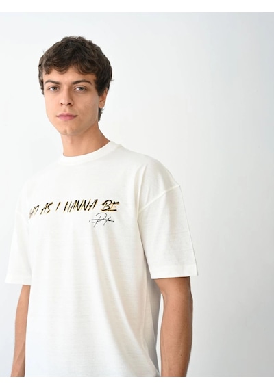 Barlashive Erkek Baskılı T-shirt Kısa Kol Bisiklet Yaka Regular Fit Rahat Kalıp Günlük Tişört- Beyaz Çok Renkli