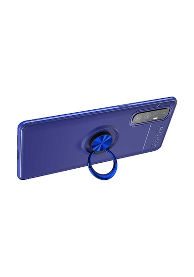 Kilifone - Oppo Reno 3 Pro 5g Uyumlu Kılıf Koruyucu Yüzüklü Karbon Ravel Silikon Kapak - Siyah-mavi - T13474