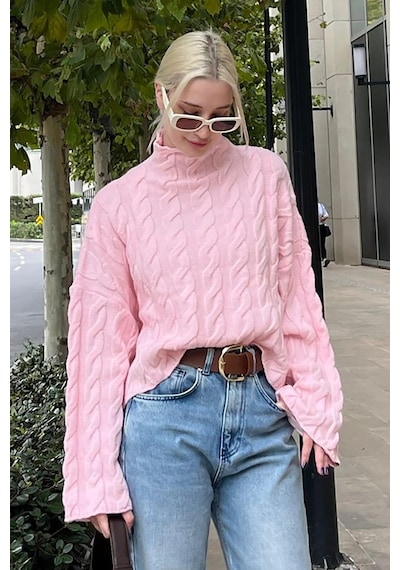 Madmext Pembe Balıkçı Yaka Örme Triko Kazak Mg2172 Pembe